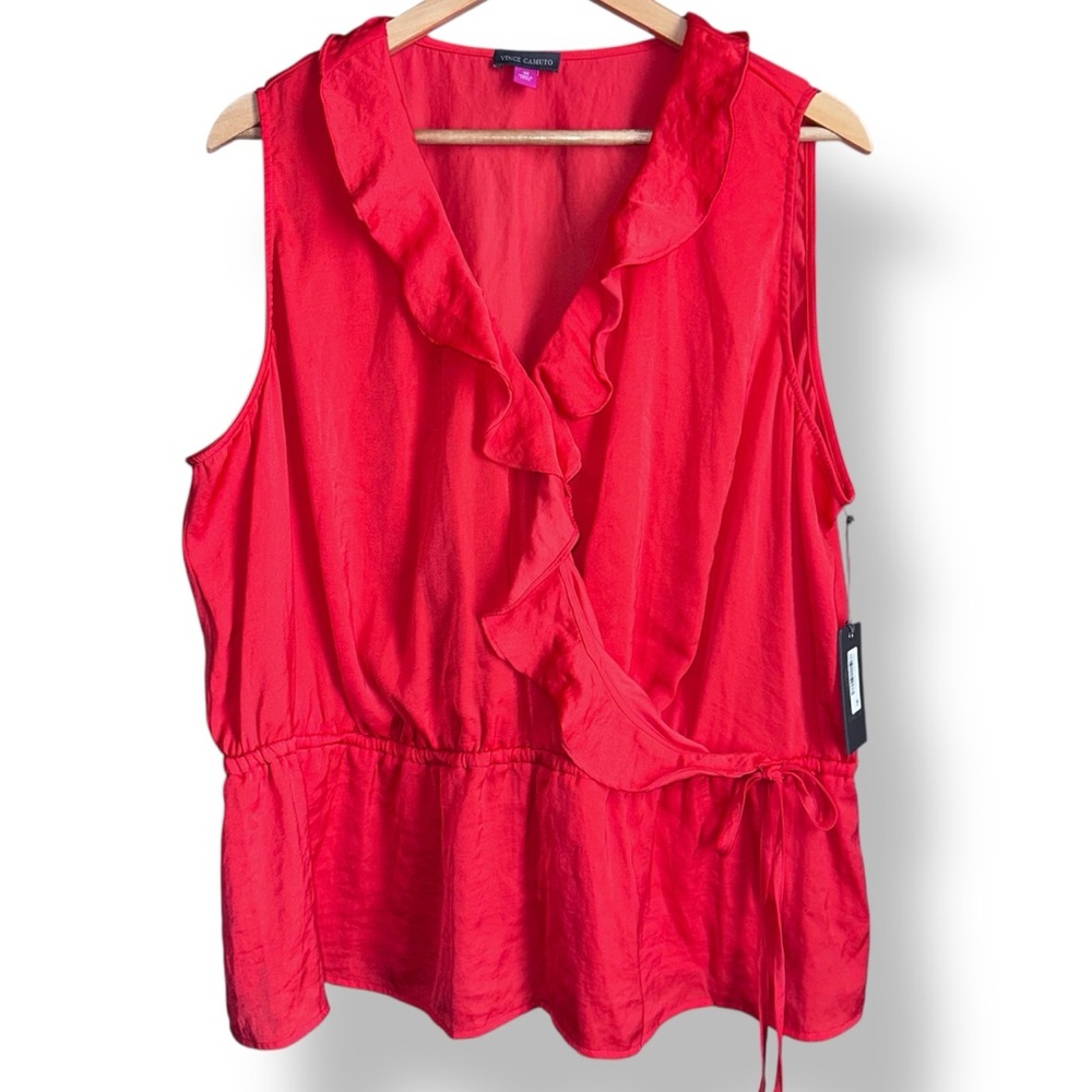 NWT Vince Camuto Ruffle Wrap Sleeveless Blouse Women’s 3X Coral Pink